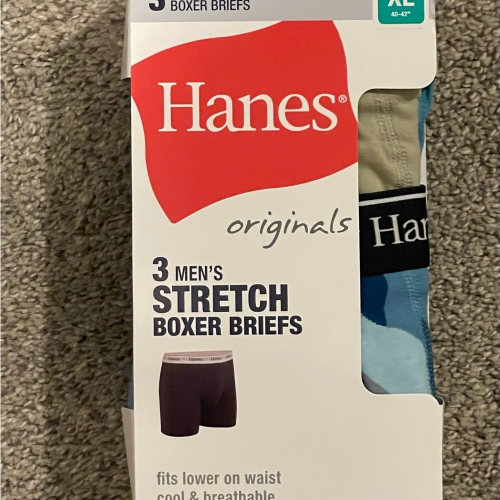 HANES Originals EXTRA LARGE Boxer Briefs 40-42 Trunks XL Stretch Cotton 3-Pack